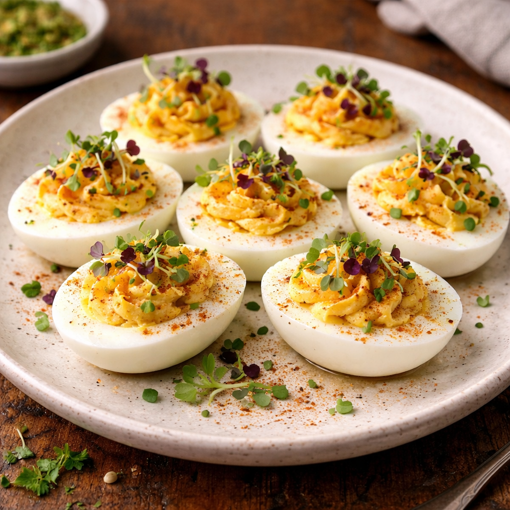 Deviled eggs with microgreens